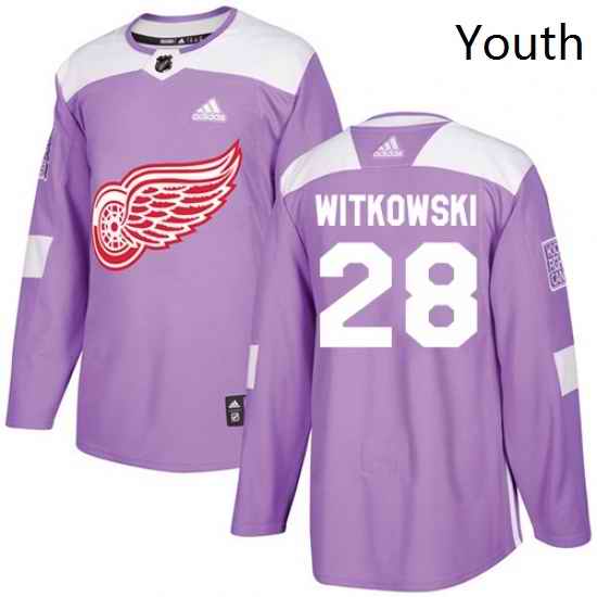 Youth Adidas Detroit Red Wings 28 Luke Witkowski Authentic Purple Fights Cancer Practice NHL Jersey